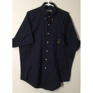 Chaps Ralph Lauren Men’s Button Down 100% Cotton Casual Shirt L Navy Blue Logo